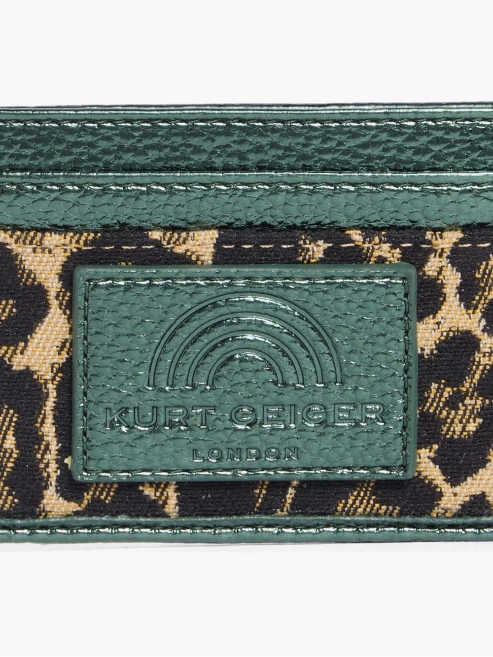 Kurt Geiger Green Leather-Trim Leopard Jacquard Card Holder